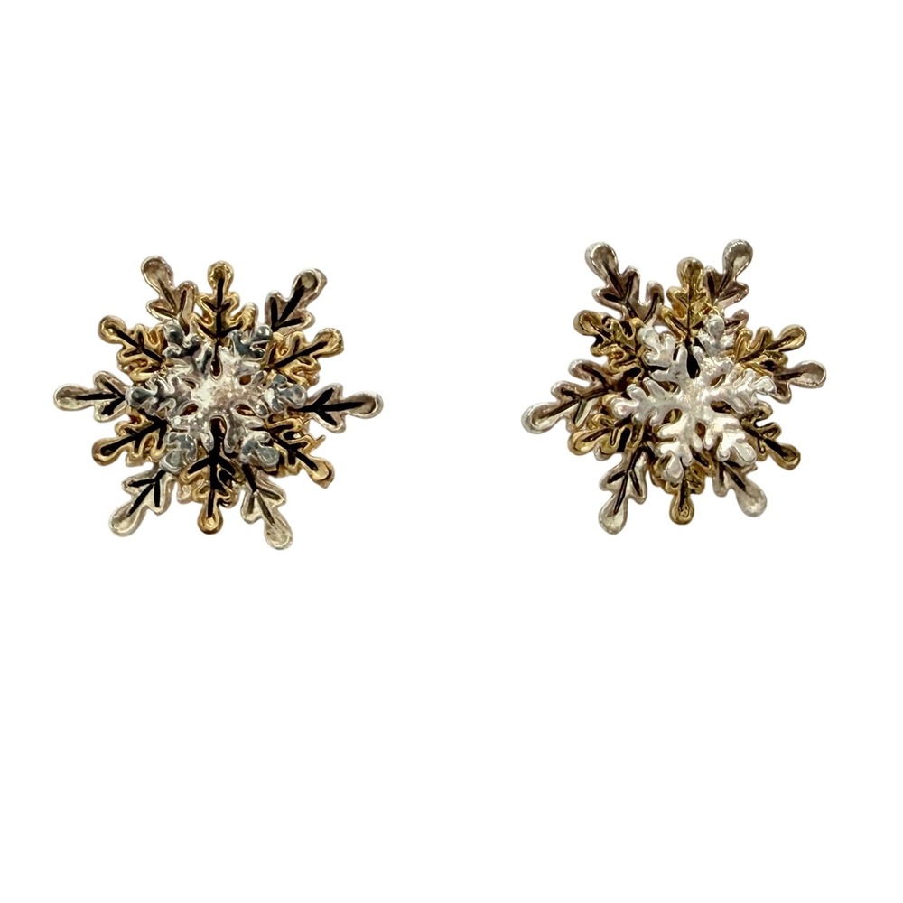 Snowflake Earrings Women Gold Color Silver Rose Gold Triple Layer Studs Vintage